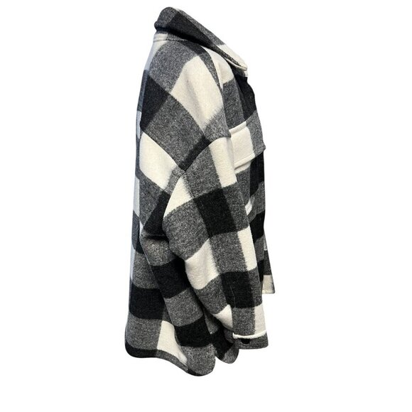 Abercrombie & fitch Oversized Jacket Women M Black White Buffalo Plaid Shacket - Picture 5 of 9